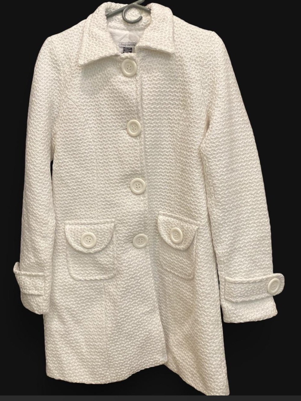 Body Central Cream Textured Button-Front Pea Coat